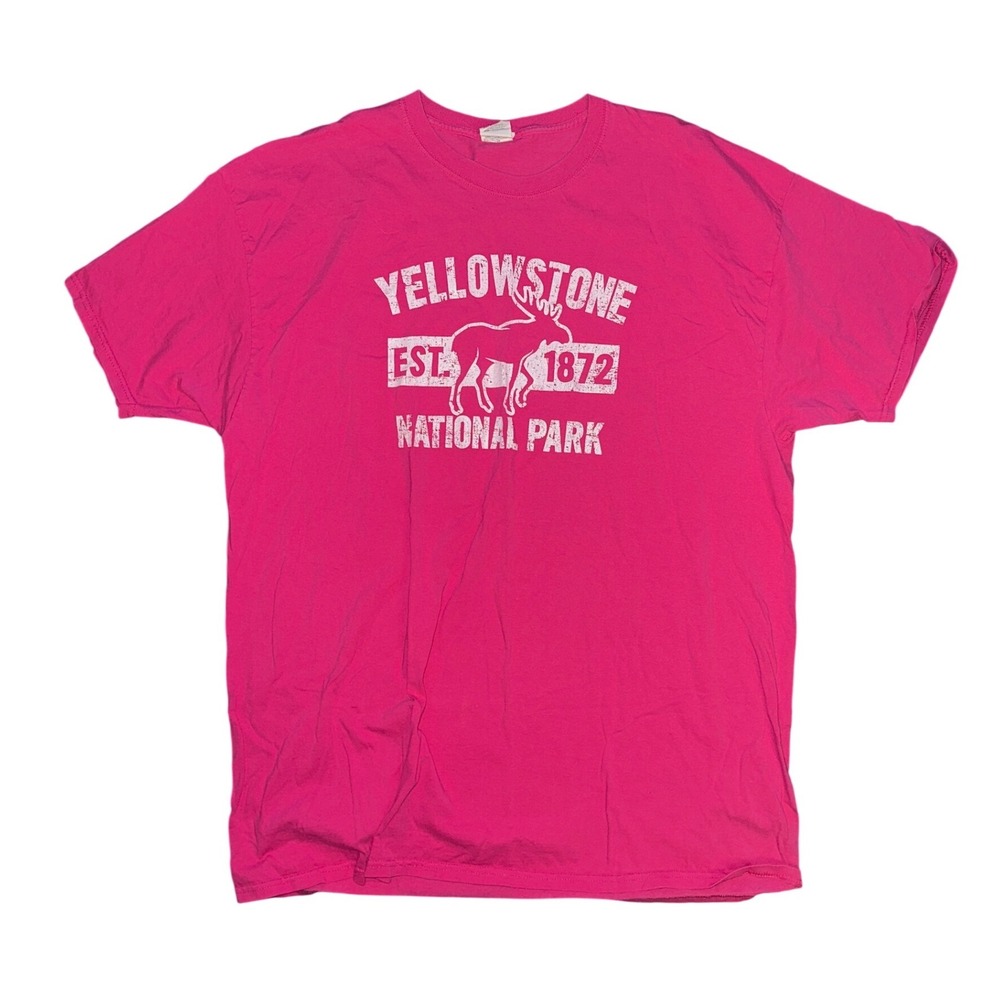 Fruit of the Loom Yellowstone National Park Graphic T-Shirt Pink 2XL Moose 1872